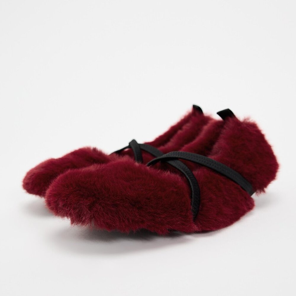 Zara Red Faux Fur Flats Size 39 - Picture 6 of 7